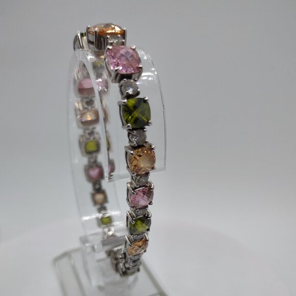 Womens Sterling Silver 925 Tennis Bracelet Sz 7" Pink/Green/Ginger-Color CZs - Picture 5 of 15